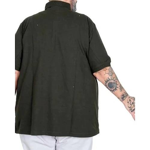 Battal Beden Tshirt Polo Yaka Nak��l� Klasik Pike 20553 Haki