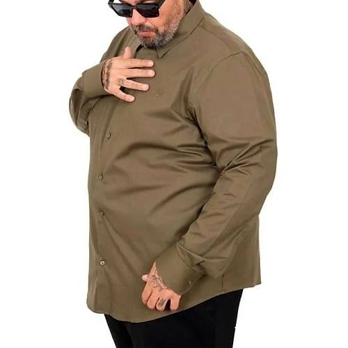 B�y�k Beden Erkek Klasik G�mlek Likral� 20351 Haki