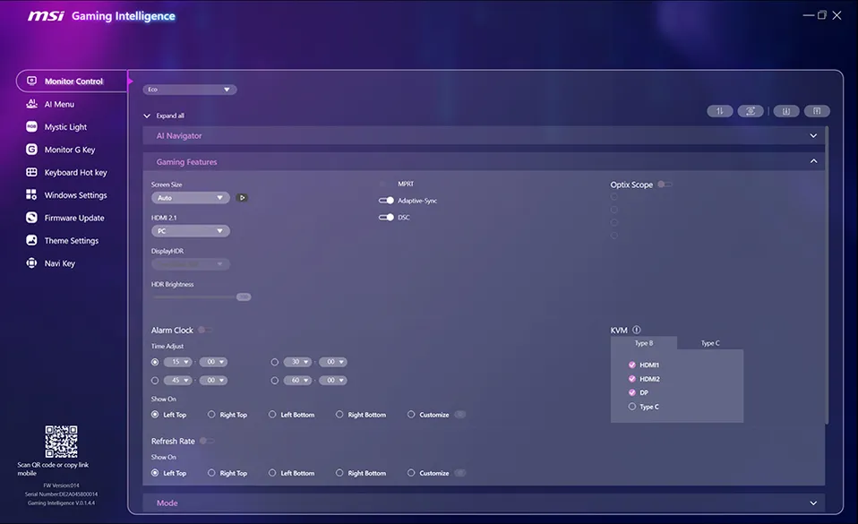 Monitor Control Gaming Feature