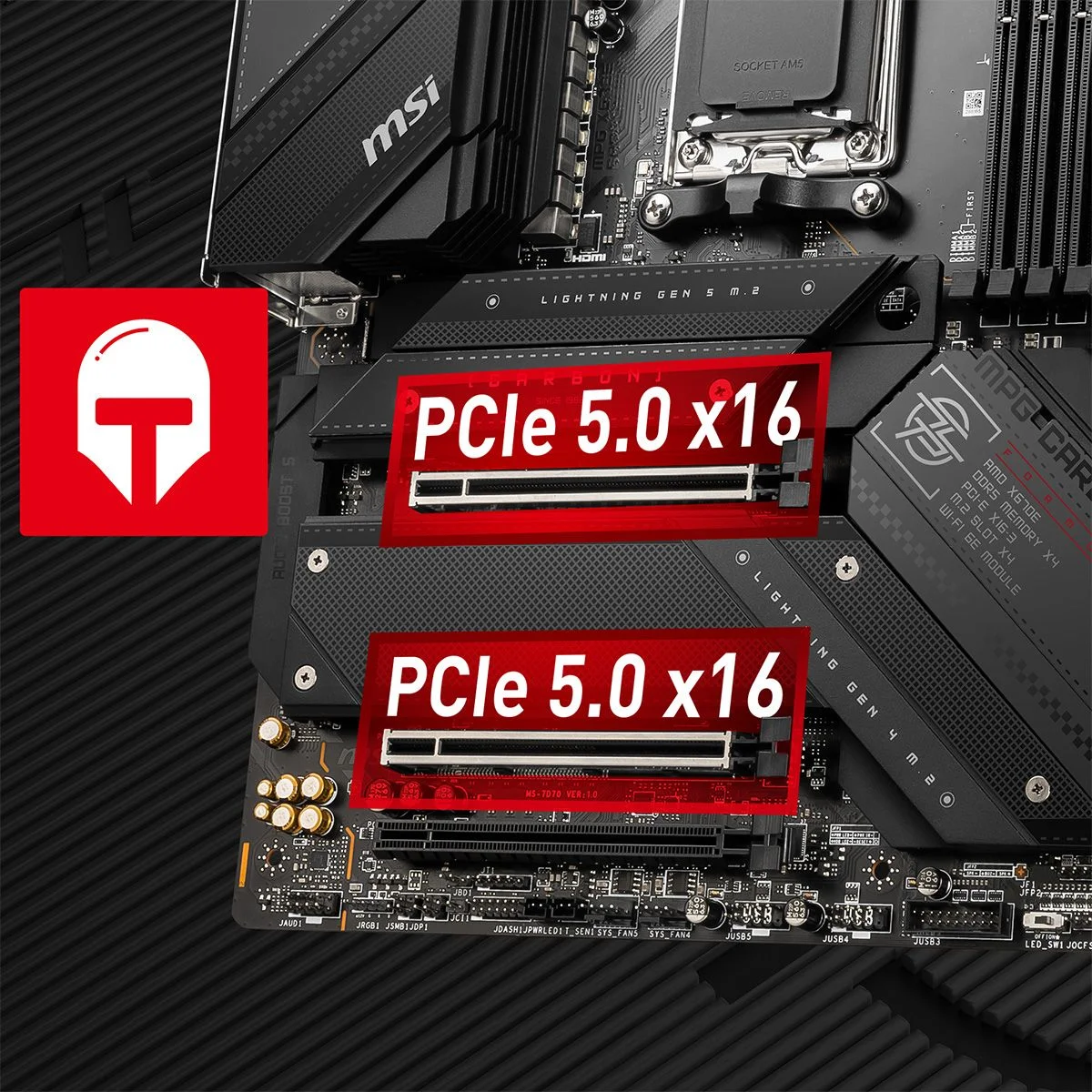 MPG X670E CARBON WIFI 2 adet G��lendirilmi� PCI-e 5.0 x16 Slotu MSI PCI Express Steel Armor slotlar�,