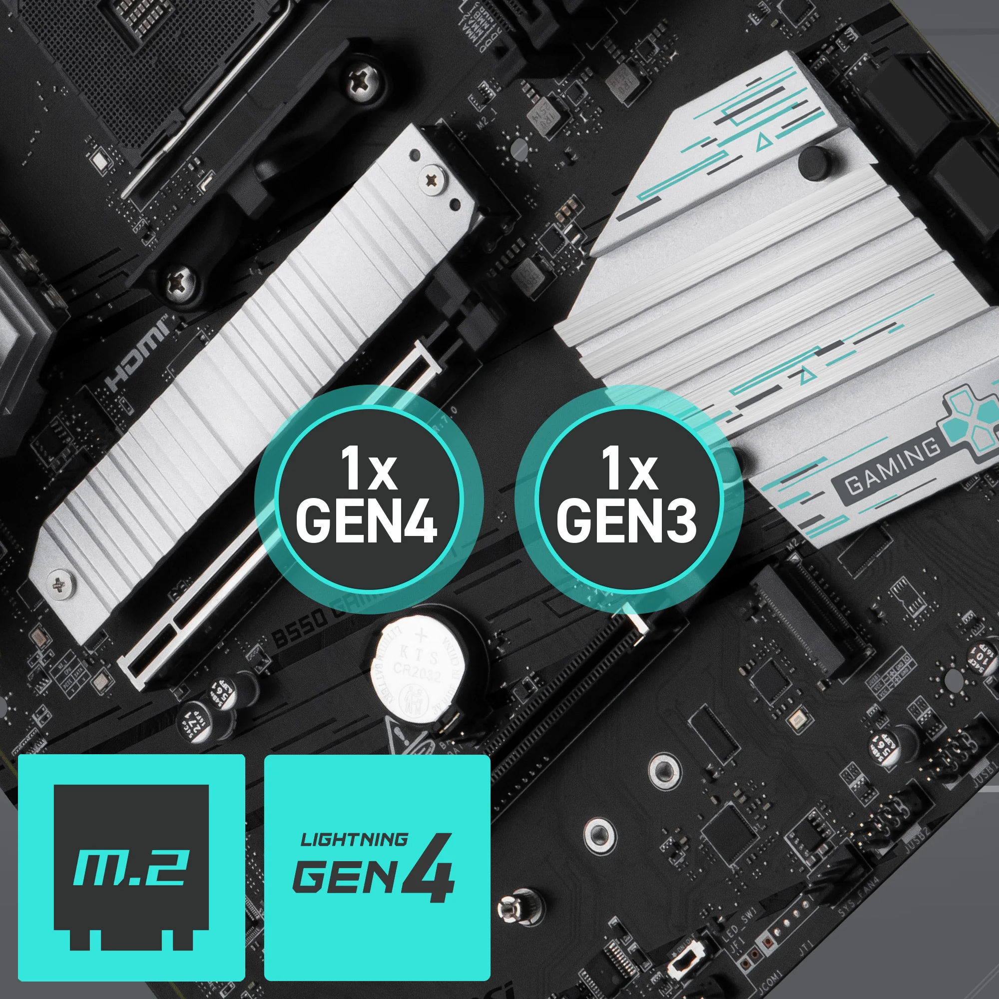 Document Gen4 M.2 Konnekt�r� B550 GAMING WIFI anakart, MSI'�n M.2 slotlar� ile gelir: 1 x