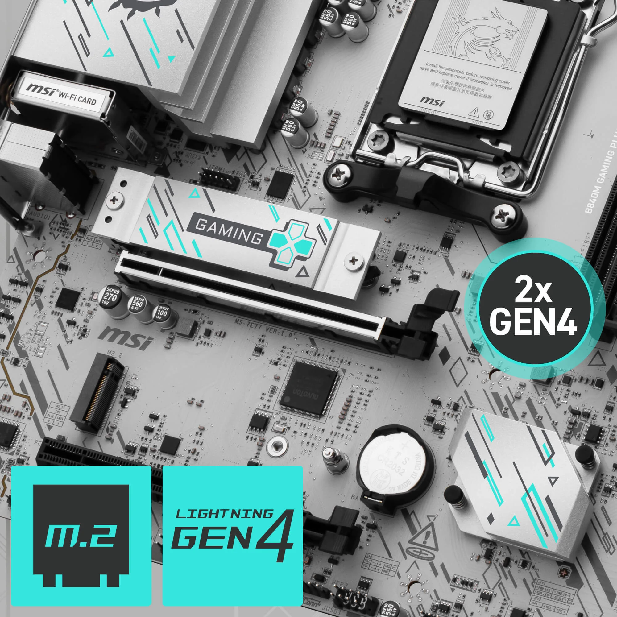 Document Gen4 M.2 Konnekt�r� B840M GAMING PLUS WIFI6E anakart, MSI'�n M.2 slotlar� ile ge
