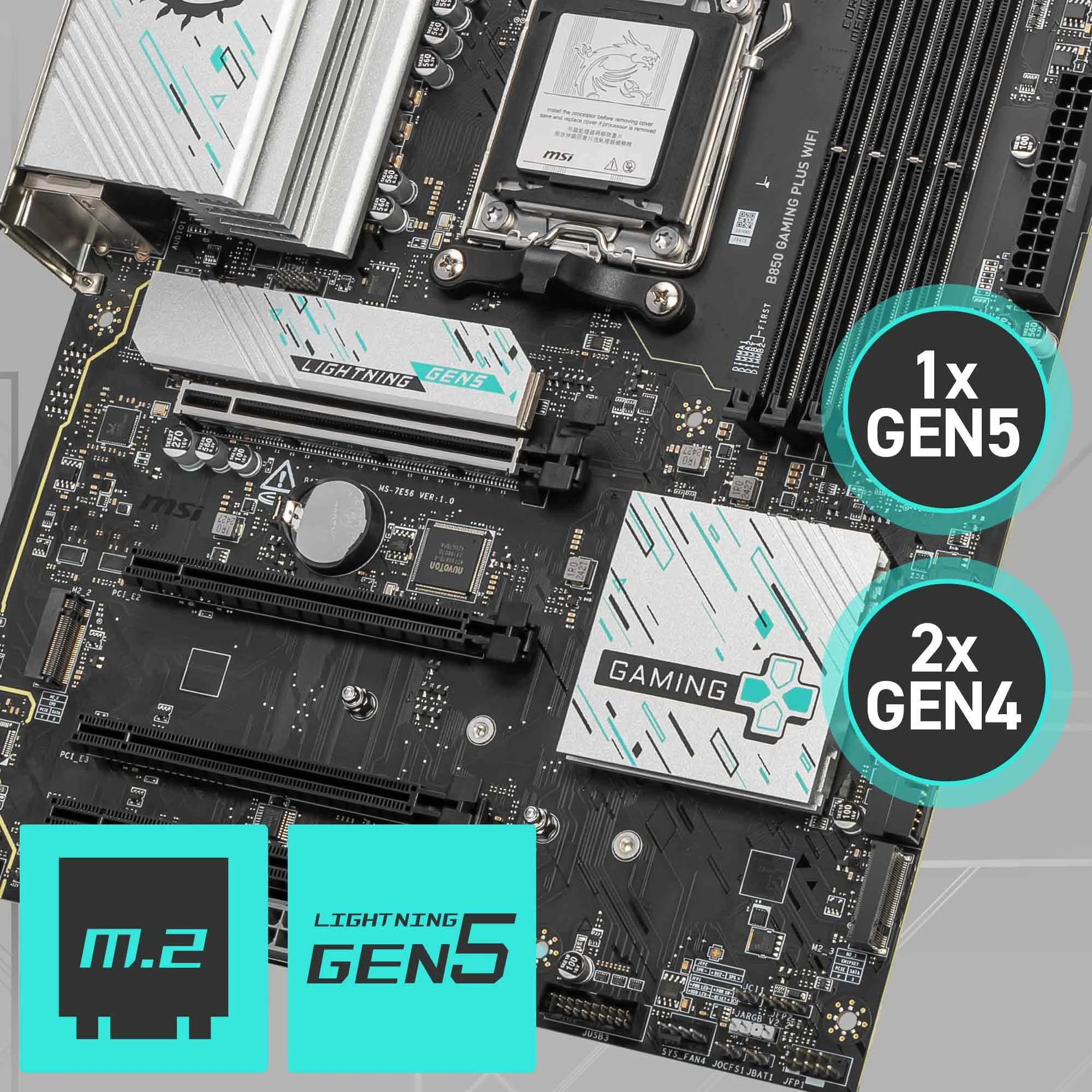 Document Gen5 M.2 Connector B850 GAMING PLUS WIFI anakart MSI'�n en yeni M.2 slotlar� ile