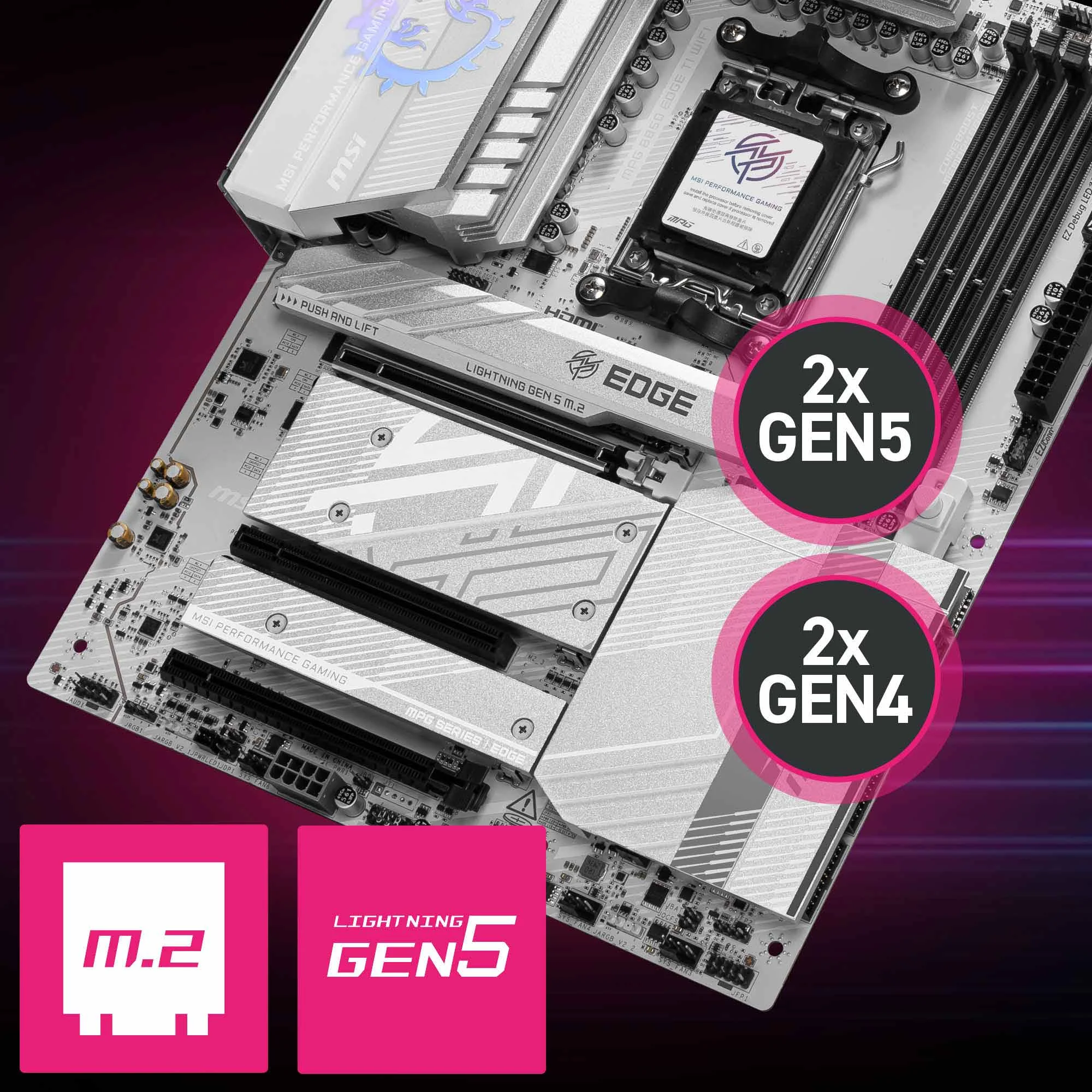 Document Gen5 M.2 Connector MPG B850 EDGE TI WIFI anakart MSI'�n en yeni M.2 slotlar� ile
