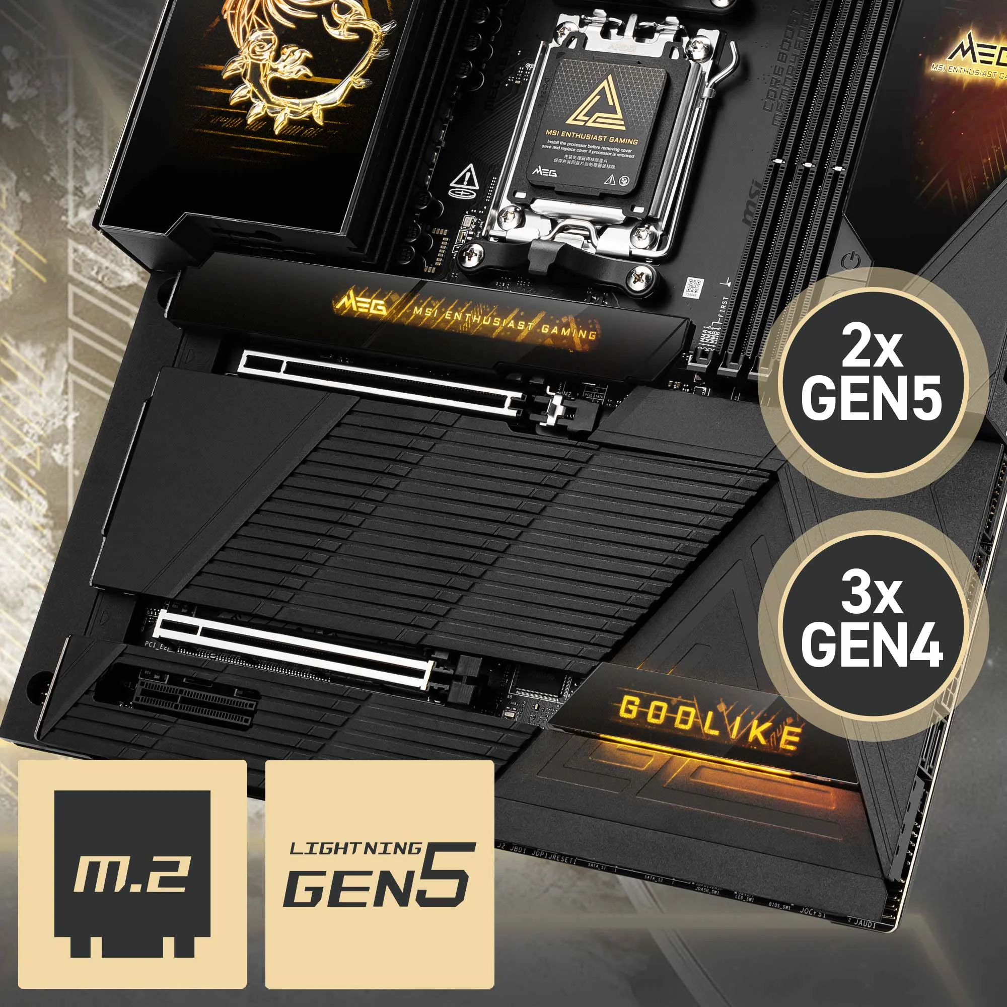 Document Gen5 M.2 Connector The MEG X870E GODLIKE anakart �zerinde MSI'�n M.2 slotlar� bu