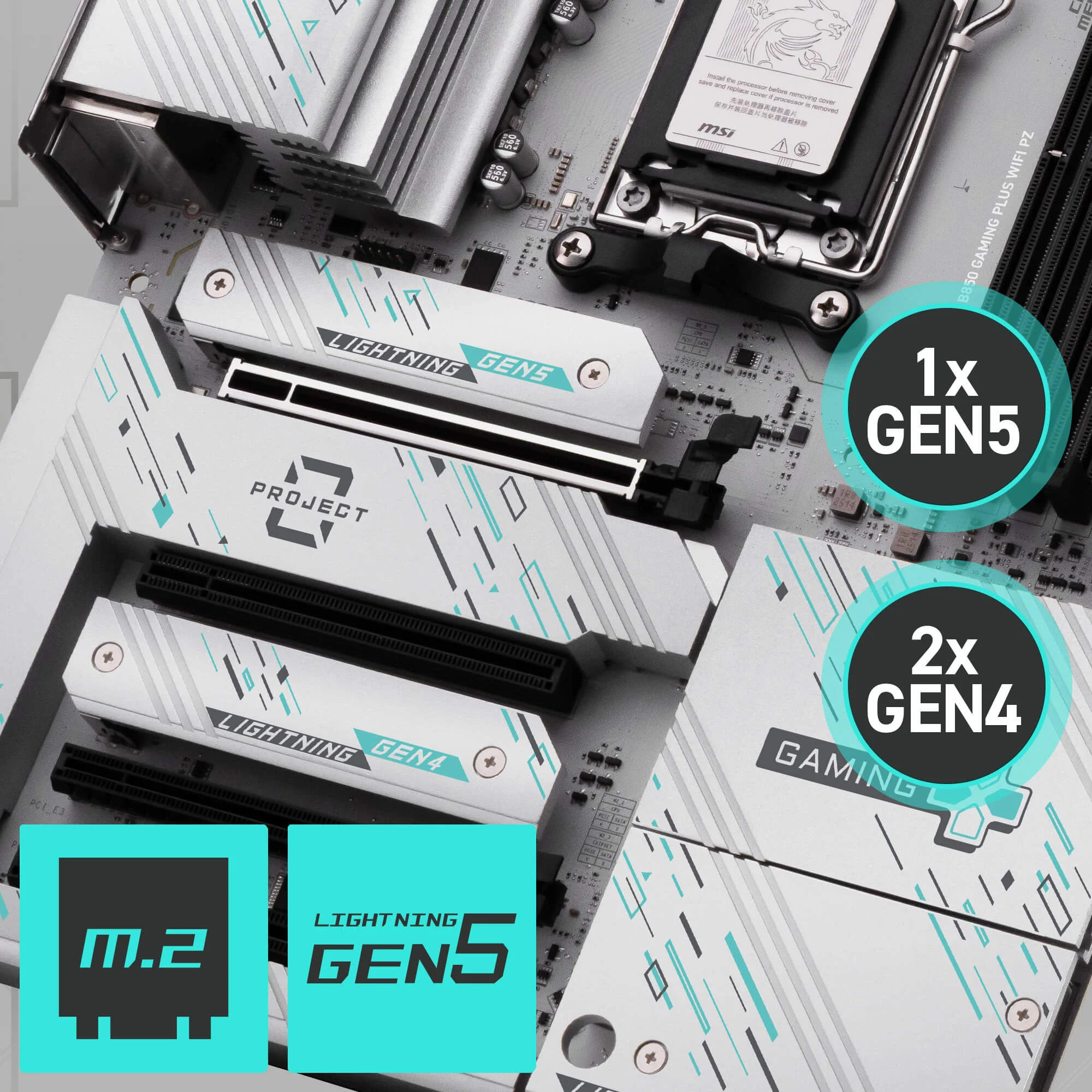 Document Gen5 M.2 Konnekt�r B850 GAMING PLUS WIFI PZ anakart, MSI'�n M.2 slotlar� ile gel