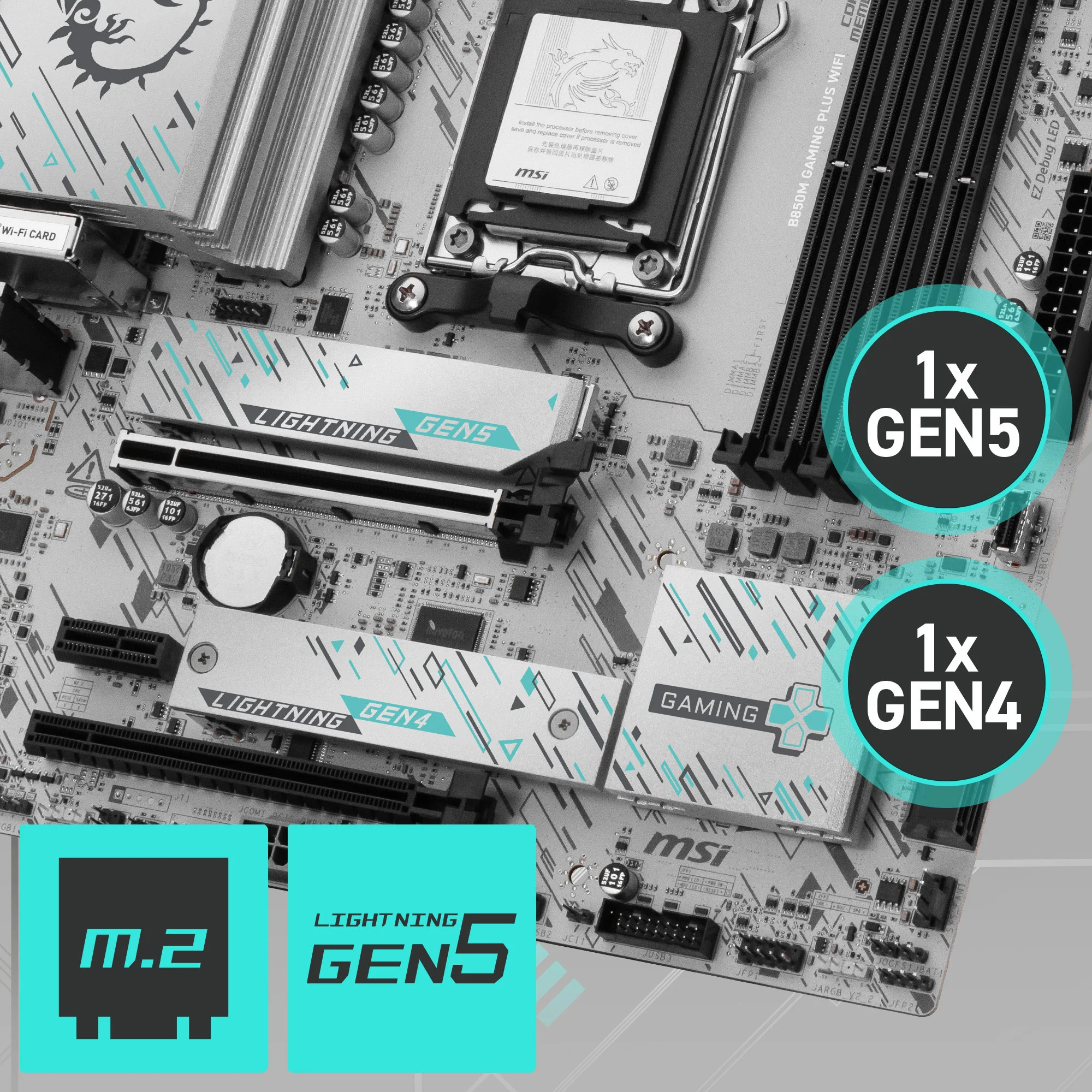 Document Gen5 M.2 Konnekt�r B850M GAMING PLUS WIFI anakart, MSI'�n M.2 slotlar� ile gelir