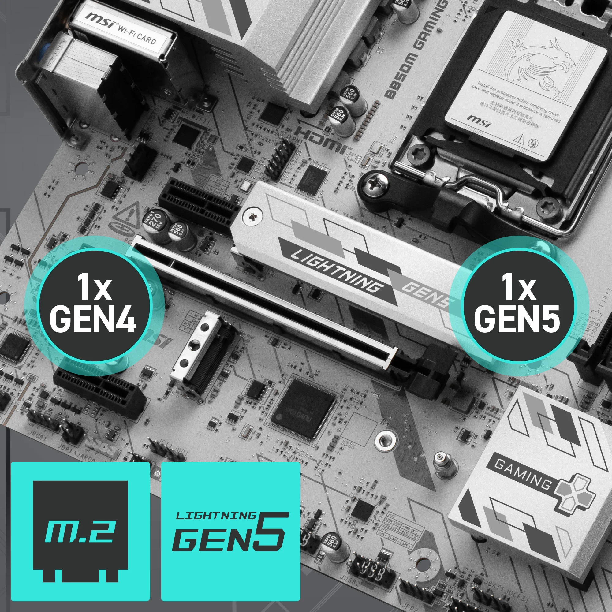Document Gen5 M.2 Konnekt�r B850M GAMING PLUS WIFI6E anakart, MSI'�n M.2 slotlar� ile gel