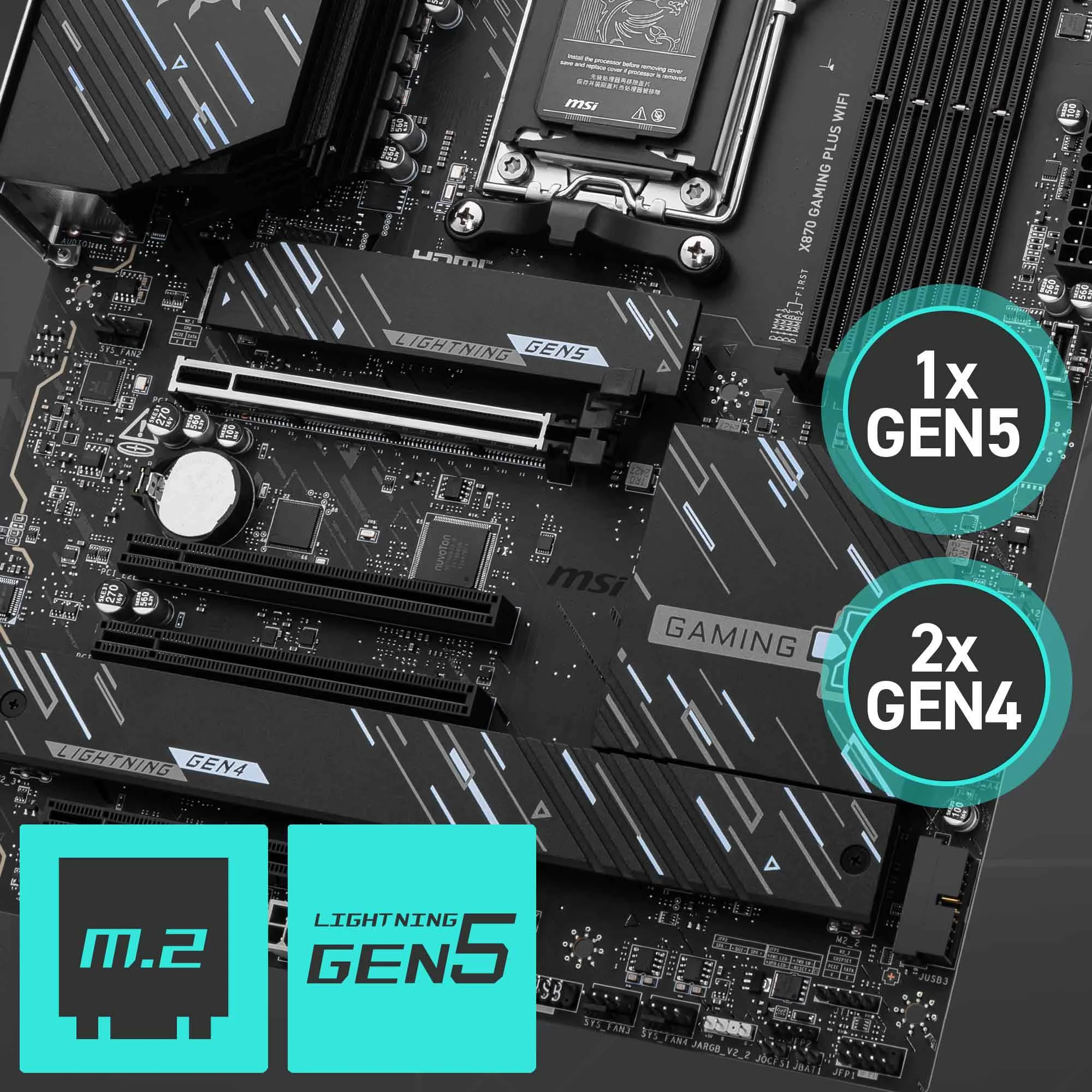 Document Gen5 M.2 Konnekt�r X870 GAMING PLUS WIFI anakart, MSI'�n M.2 slotlar� ile gelir: