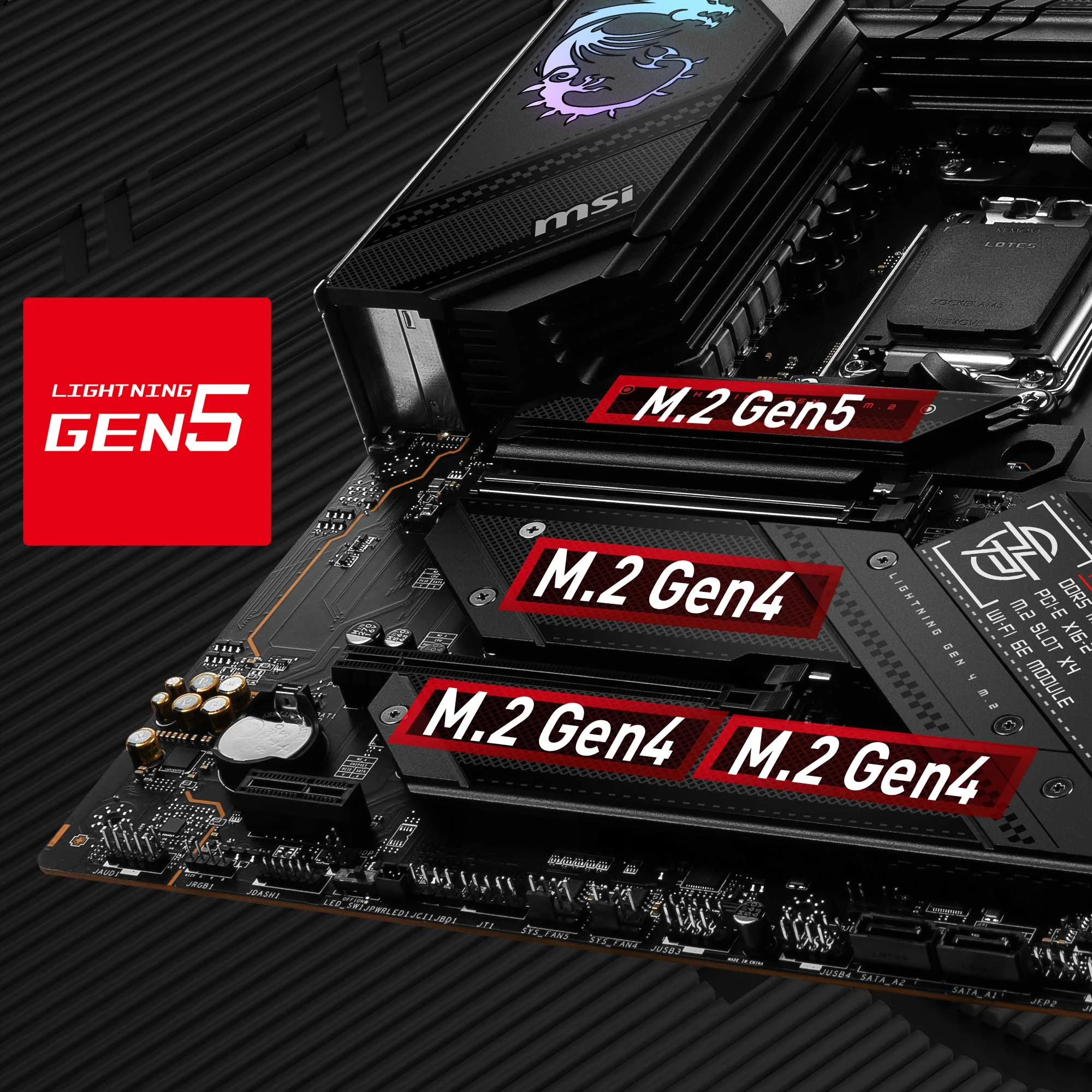 Document Gen5 M.2 Konnekt�rleri MPG B650 CARBON WIFI anakart, MSI'�n en yeni M.2 yuvalar�