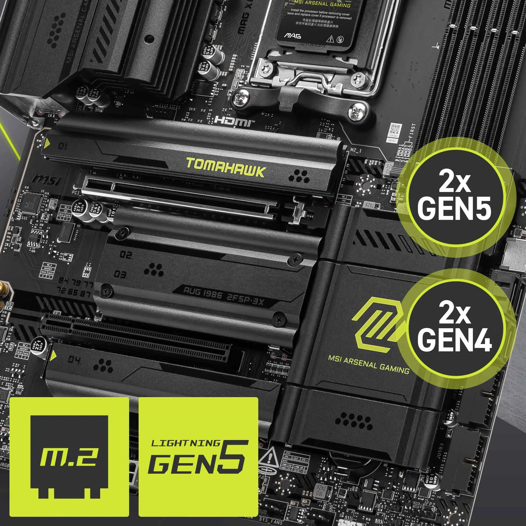 Document Gen5 M.2 Konnekt�r� MAG X870 TOMAHAWK WIFI anakart, MSI'�n M.2 slotlar� ile geli