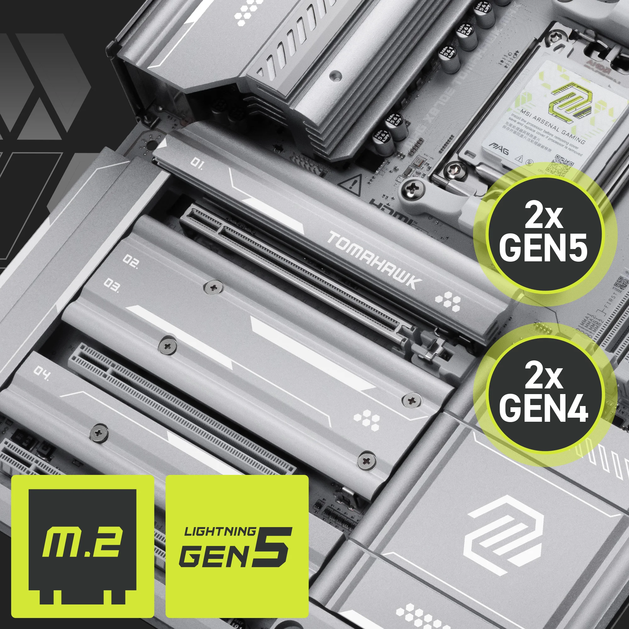 Document Gen5 M.2 Konnekt�r� MAG X870E TOMAHAWK MAX WIFI PZ anakart, MSI\'�n M.2 slotlar�