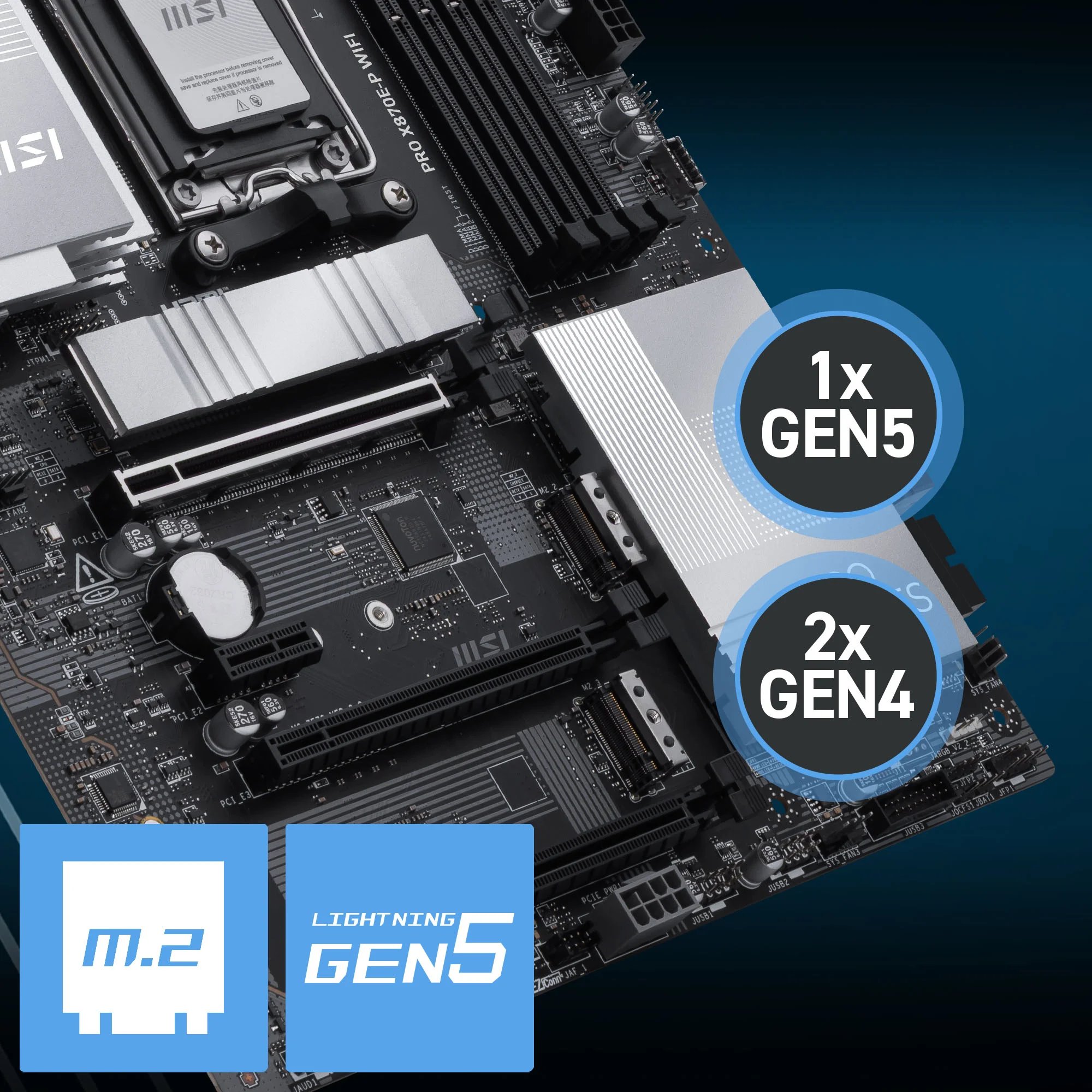 Document Gen5 M.2 Konnekt�r� PRO X870E-P WIFI anakart, MSI'�n M.2 slotlar� ile gelir: 1 x