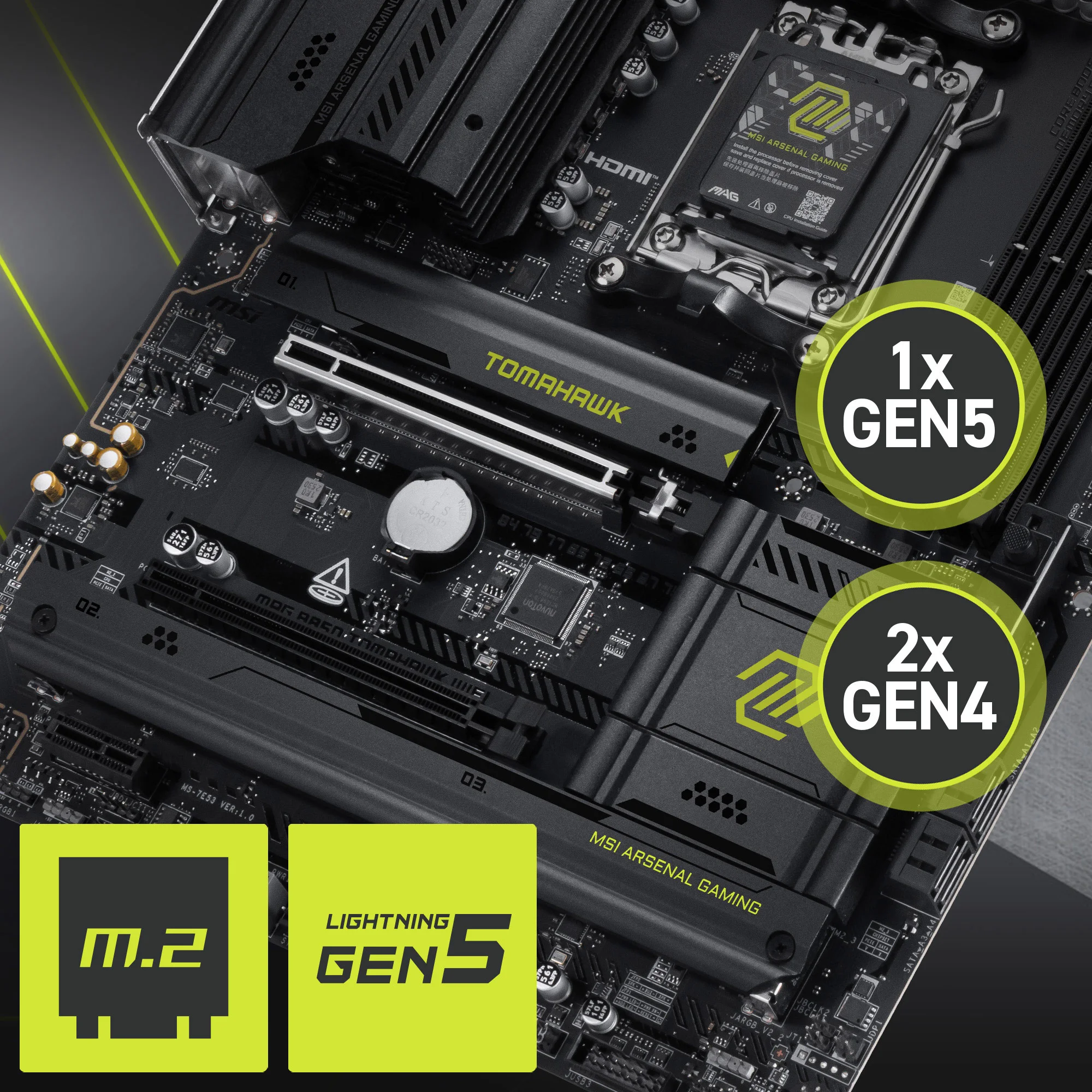 Document Gen5 M.2 Konnekt�r� The MAG B850 TOMAHAWK WIFI anakart, MSI'�n M.2 slotlar� ile
