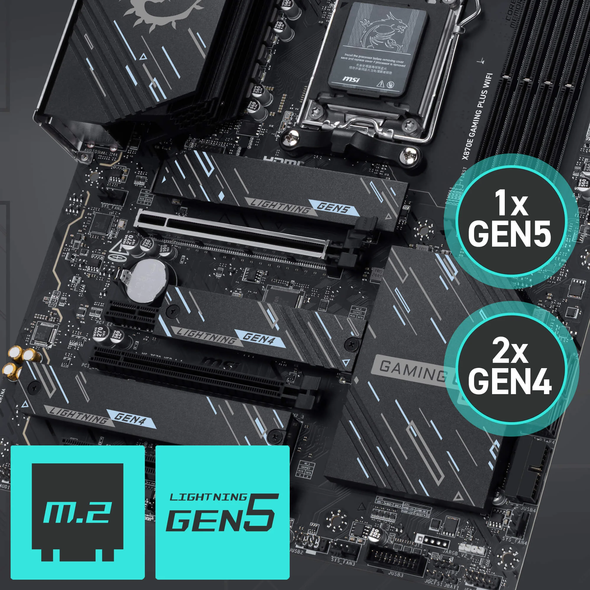 Document Gen5 M.2 Konnekt�r� X870E GAMING PLUS WIFI anakart, MSI'�n M.2 slotlar� ile geli