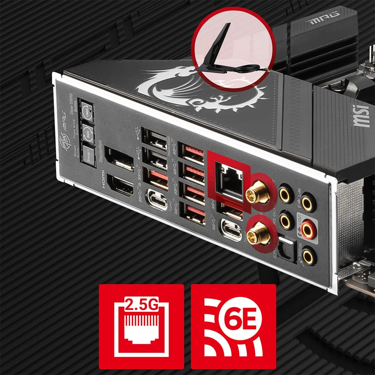 MPG X670E CARBON WIFI WI-FI 6E & BLUETOOTH 5.2 2.5G LAN: 2.5Gbps LAN denetleyici ile oyunda en �st�n a