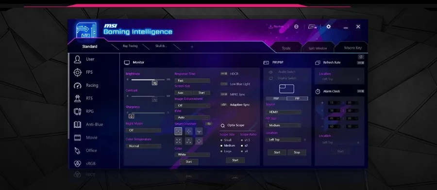 mpg 325cqrxf gaming intelligence app avantajlari