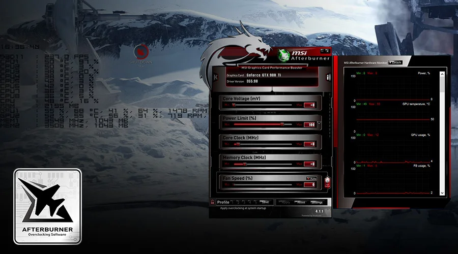 MSI AFTERBURNER MSI Afterburner, d�nyada en tan�nan ve en �ok kullan�lan ekran kart�