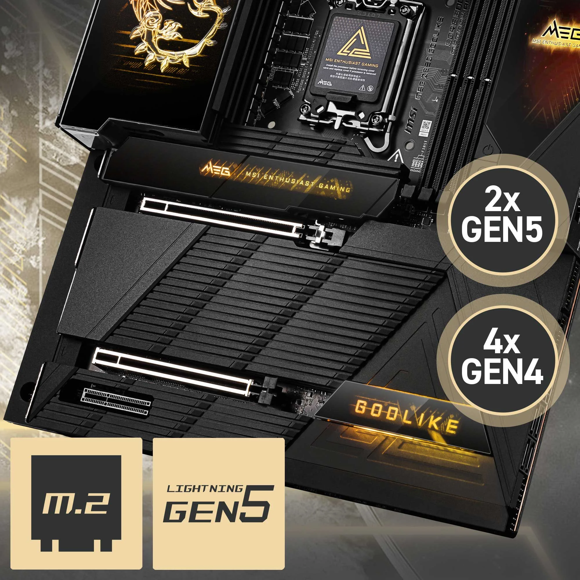 Document Gen5 M.2 Connector MEG Z890 GODLIKE anakart �zerinde MSI'�n M.2 slotlar� bulunur