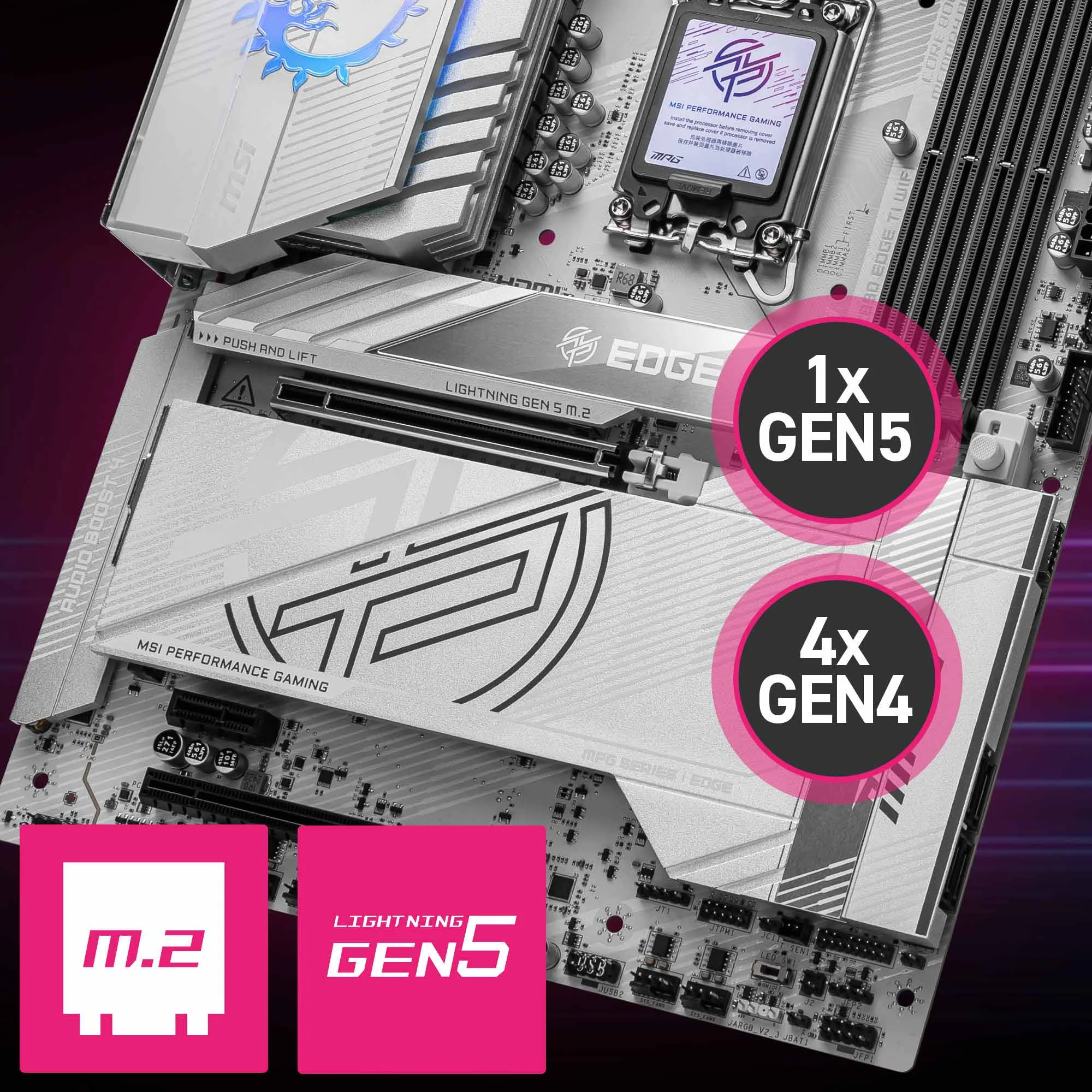 Document Gen5 M.2 Konnekt�r� MPG Z890 EDGE TI WIFI anakart MSI'�n en yeni M.2 slotlar� il
