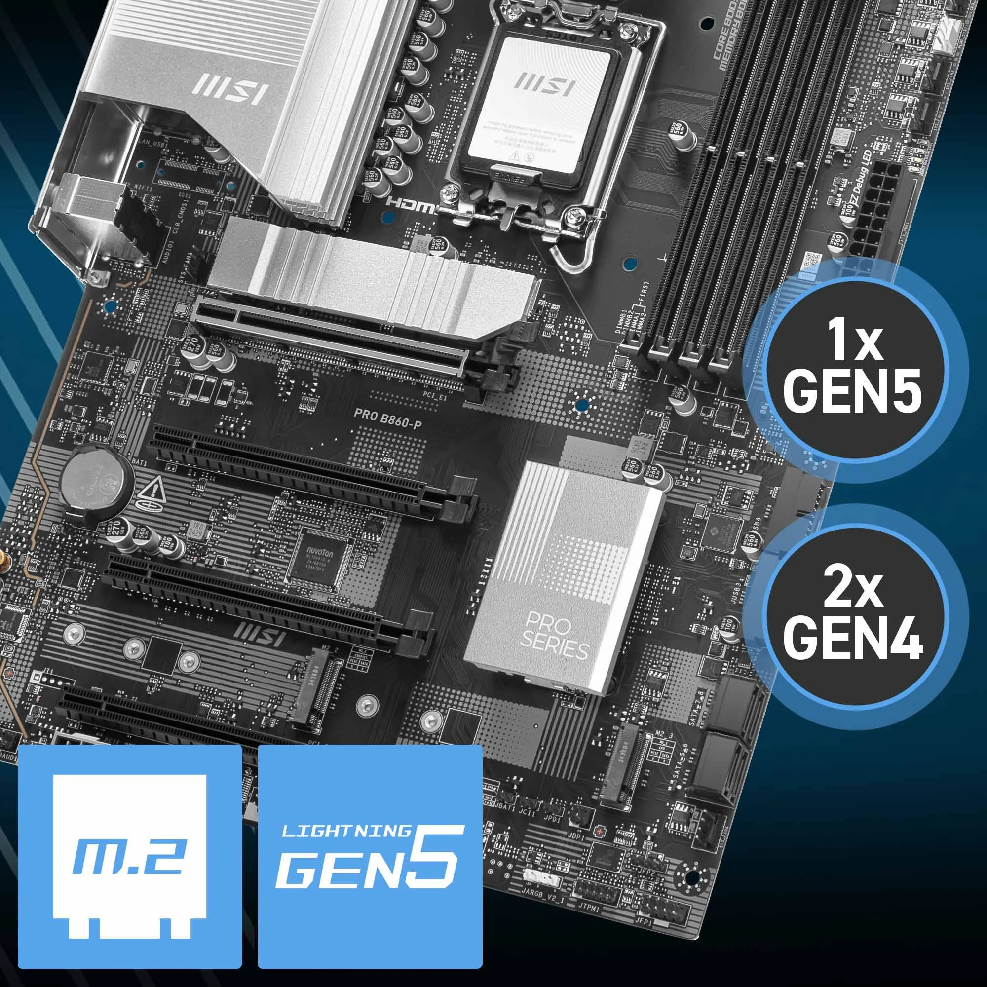 Document Gen5 M.2 Konnekt�r� PRO B860-P anakart MSI'�n en yeni M.2 slotlar� ile gelir 1 x