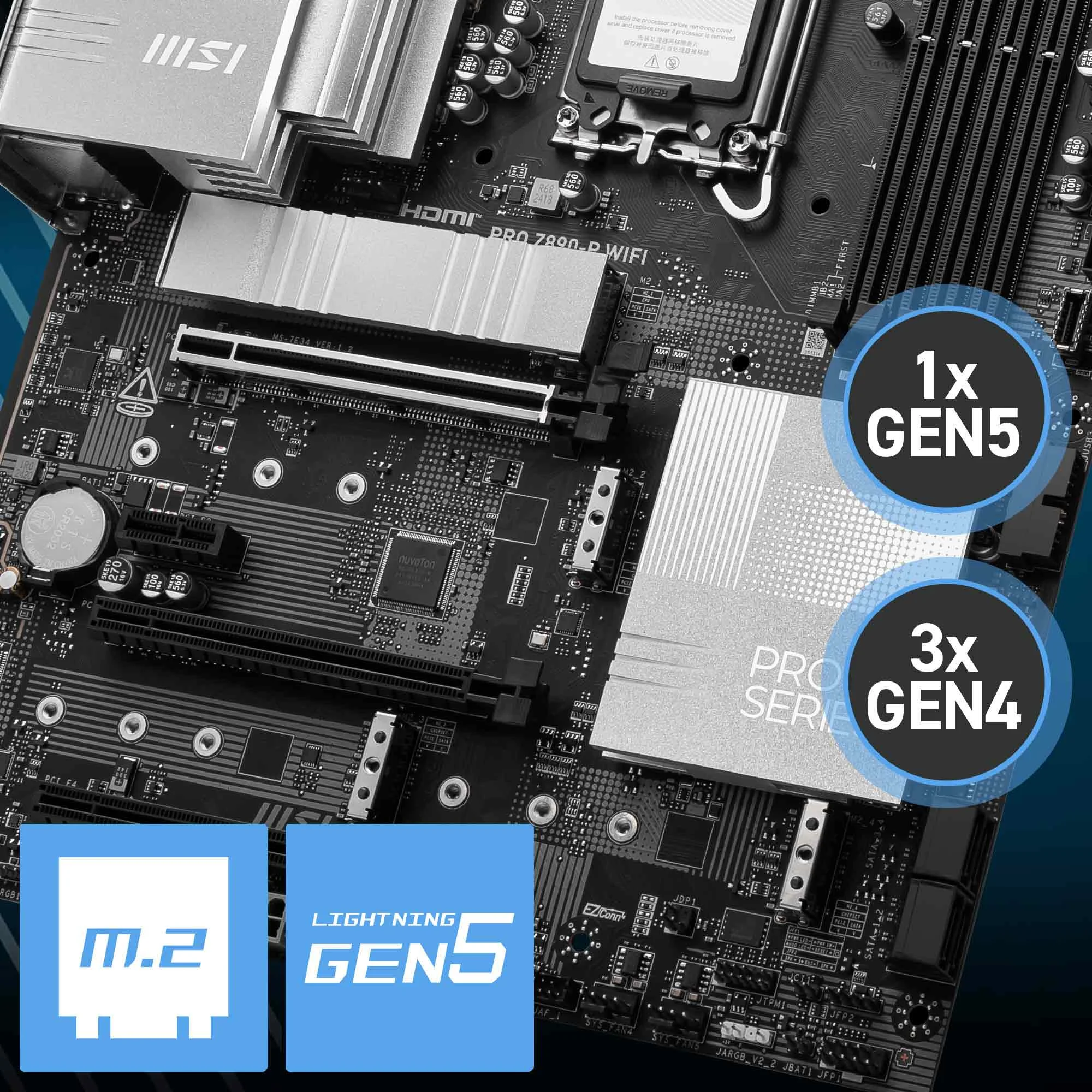 Document Gen5 M.2 Konnekt�r� The PRO Z890-P WIFI anakart MSI'�n en yeni M.2 slotlar� ile