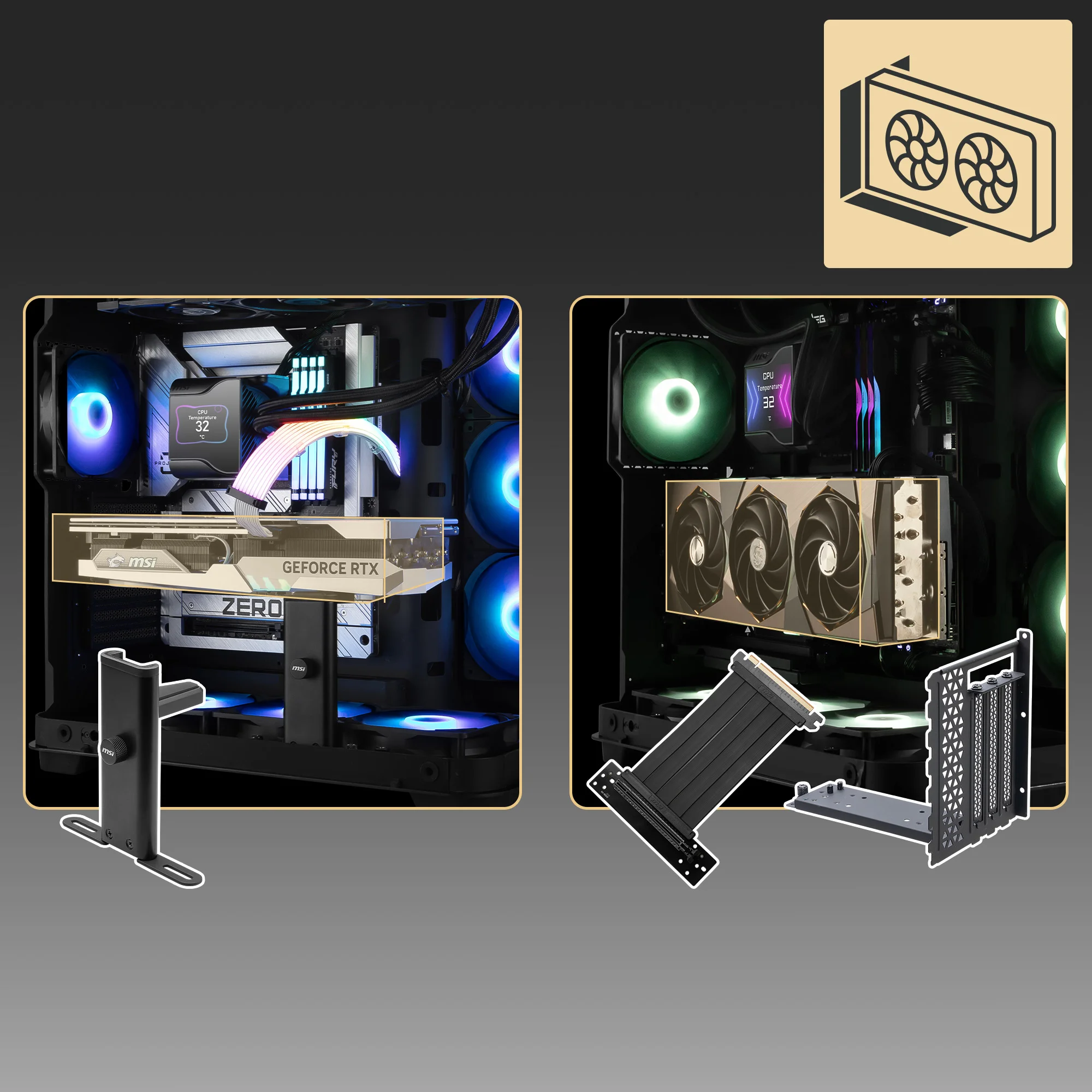 Document Ekran Kart� Deste�i PC kasan�z ile birlikte bir ekran kart� stand�, bir dikey ek