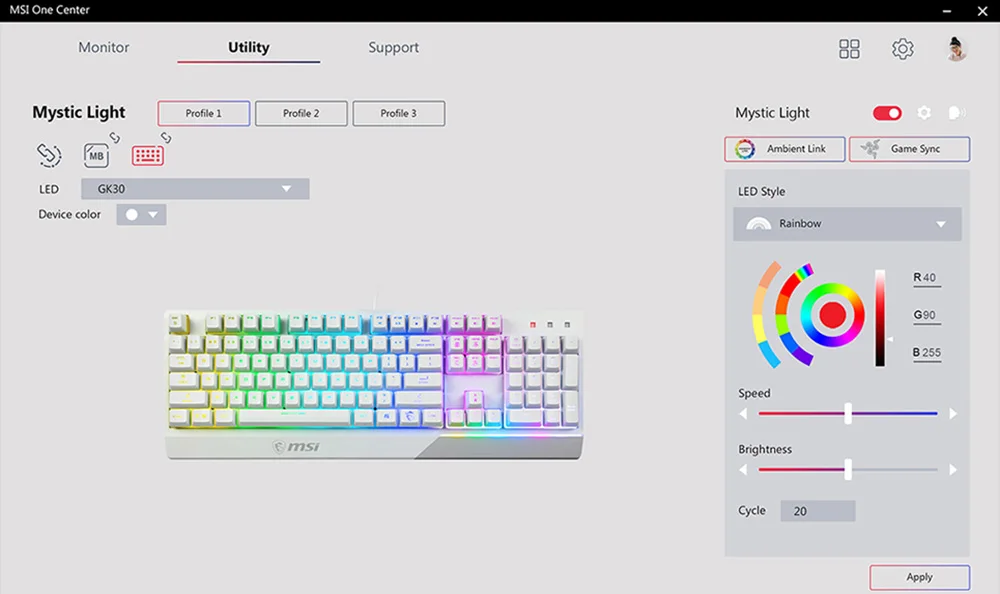 GK30 combo white msi center support