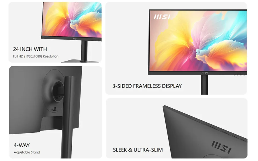 modern md2412p 24 inc full hd 1920x1080 cozunurluk 3 kenarda cercevesiz tasarim 4 yonde ayarlanabilir stand ultra ince