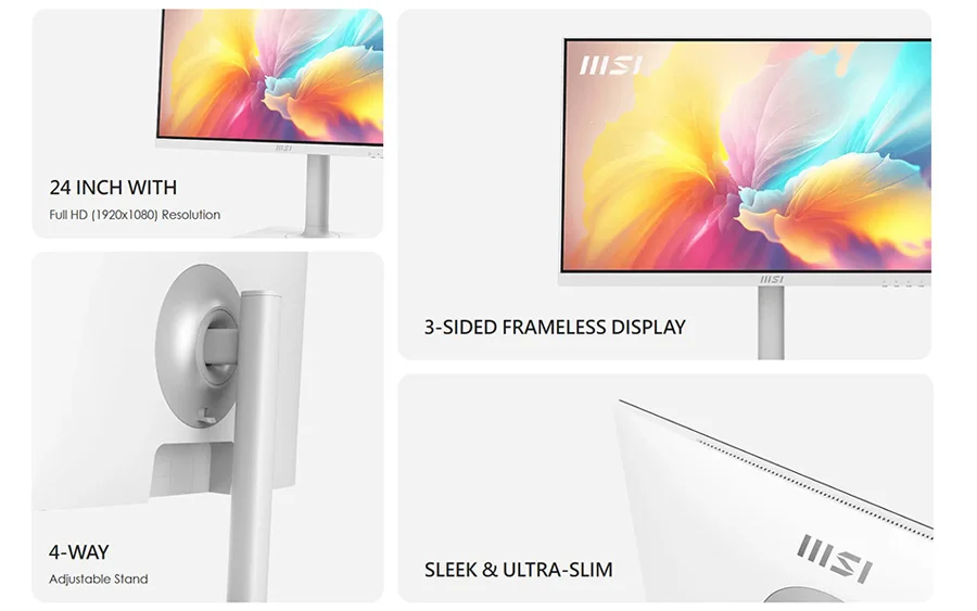 modern md2412pw 24 inc full hd 1920x1080 cozunurluk 3 kenarda cercevesiz tasarim 4 yonde ayarlanabilir stand ultra ince