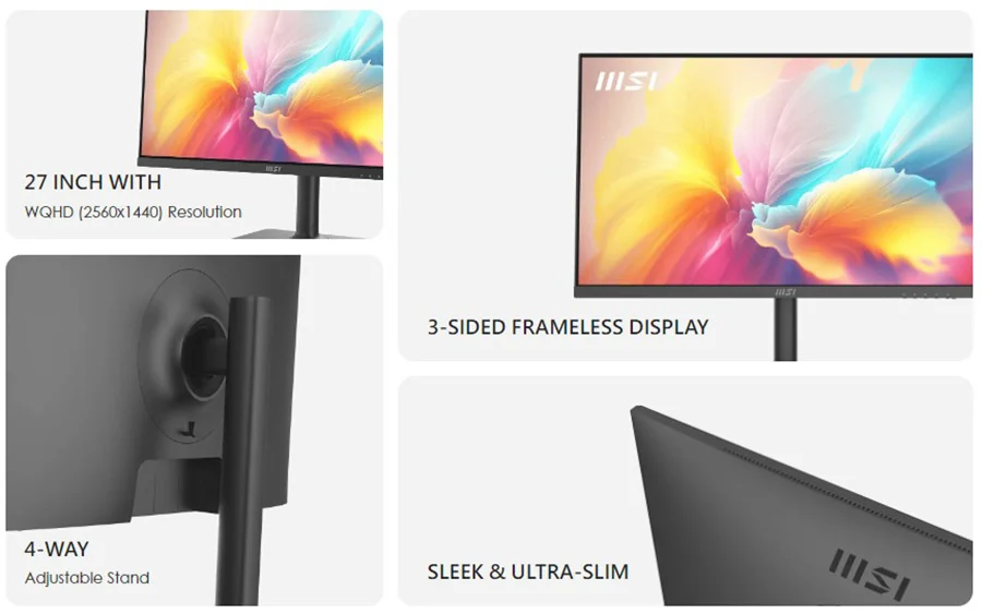 modern md272qxp 27 inc wqhd 2560x1440 cozunurluk 3 kenarda cercevesiz tasarim 4 yonde ayarlanabilir stand ultra ince
