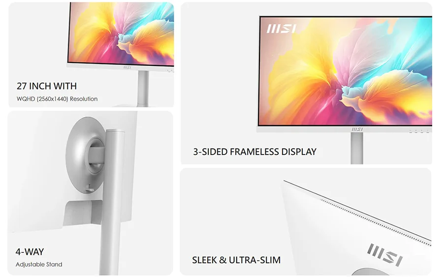 modern md272qxpw 27 inc wqhd 2560x1440 cozunurluk 3 kenarda cercevesiz tasarim 4 yonde ayarlanabilir stand ultra ince