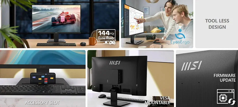 pro mp273 e14a 144 hz game ready eyes ergo vesa montaj destegi aksesuar yuvasi firmware guncellemeleri
