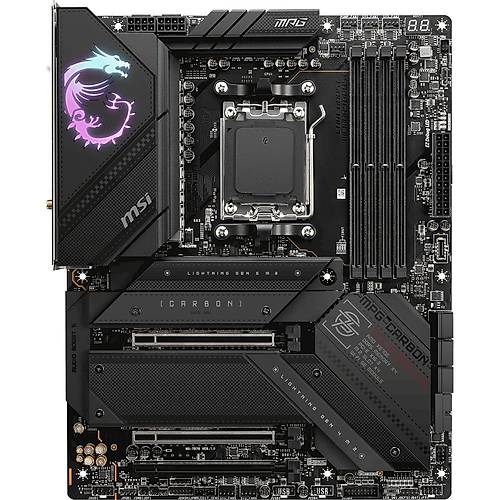MSI MB MPG X670E CARBON WIFI AM5 DDR5 6600MHZ(OC) 4X M.2 USB 3.2 HDMI DP 2.5G LAN AMD WIFI 6E RGB ATX