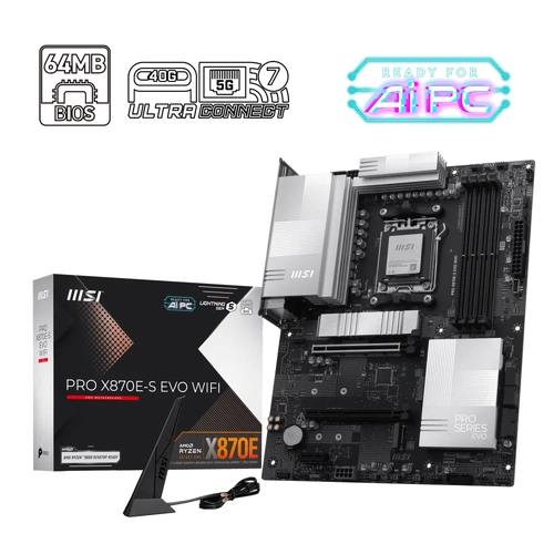 MSI PRO X870E-S EVO WIFI DDR5 8200 MHz (OC) M.2x3 USB 3.2 HDMI Wi-Fi 7 RGB ATX