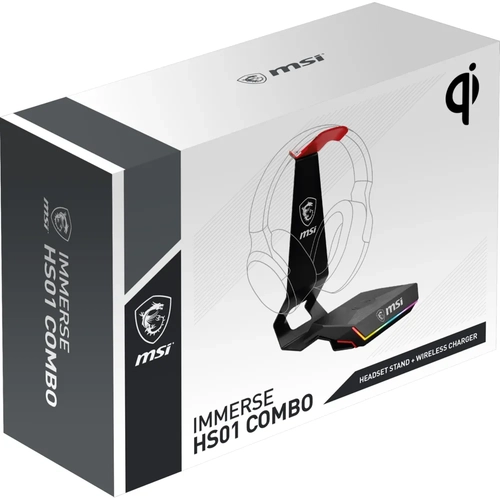 MSI GG HS01 HEADSET STAND + WIRELESS RGB CHARGER METAL KULAKLIK TUTUCU VE KABLOSUZ SARJ ALETI 15W HIZLI SARJ RGB GOSTERGE KAYMAZ TAB