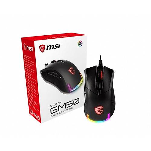 MSI GG CLUTCH GM50 GAMING MOUSE 7.200 DPI PIXART PMW-3330 OPTIK SENSOR OMRON SWITCH 3.000 HZ 16.8M RGB 6 TUS ALTIN KAPLAMA USB BAGLA