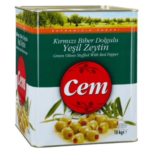 Cem K�rm�z� Biber Dolgulu Ye�il Zeytin 10 kg