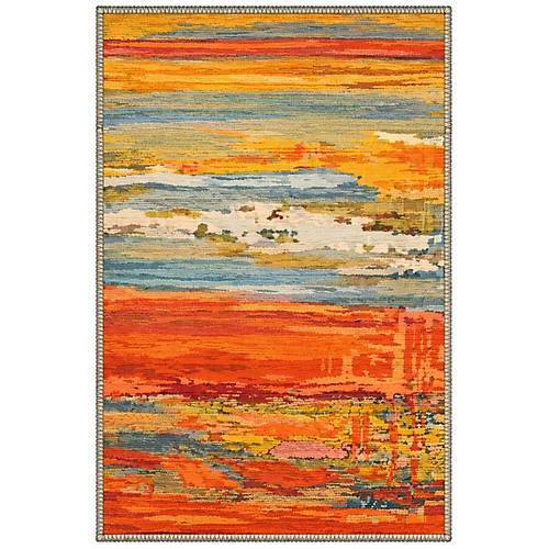 Drom Pamuk Dokuma Taban Makinede Y�kanabilen Kilim Kaymaz ��nil Turuncu Salon Hal�s�