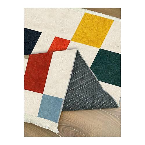 Hal�max Drom Kaymaz Tabanl� Y�kanabilir Renkli Geometrik Modern Hal�