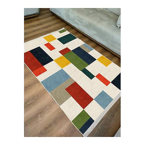 Hal�max Drom Kaymaz Tabanl� Y�kanabilir Renkli Geometrik Modern Hal�