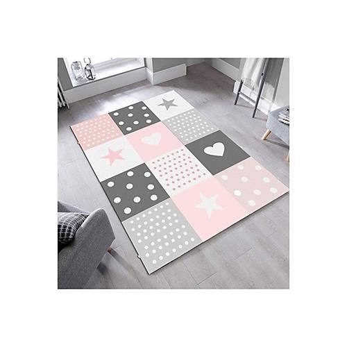 Hal�max Cino 64 Antialerjik Kalpli Y�ld�zl� �ocuk Odas� Hal�s� Gri Pembe
