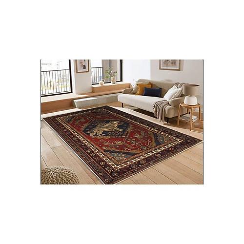 Dekoratif Kurt Desenli K�rm�z� Antik Desenli Kurt Detayl� Kaymaz Taban Kilim Modern Duvar Hal�s�