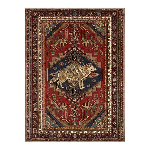 Dekoratif Kurt Desenli K�rm�z� Antik Desenli Kurt Detayl� Kaymaz Taban Kilim Modern Duvar Hal�s�