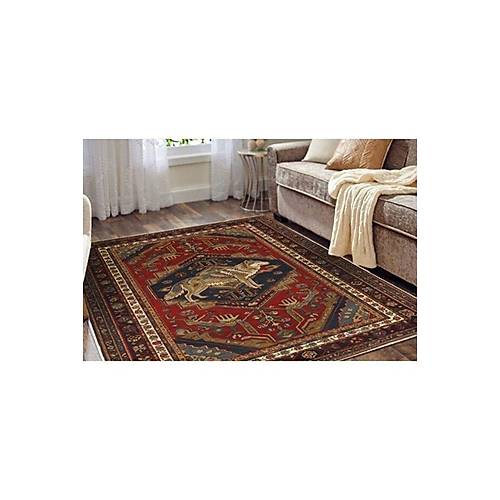 Dekoratif Kurt Desenli K�rm�z� Antik Desenli Kurt Detayl� Kaymaz Taban Kilim Modern Duvar Hal�s�