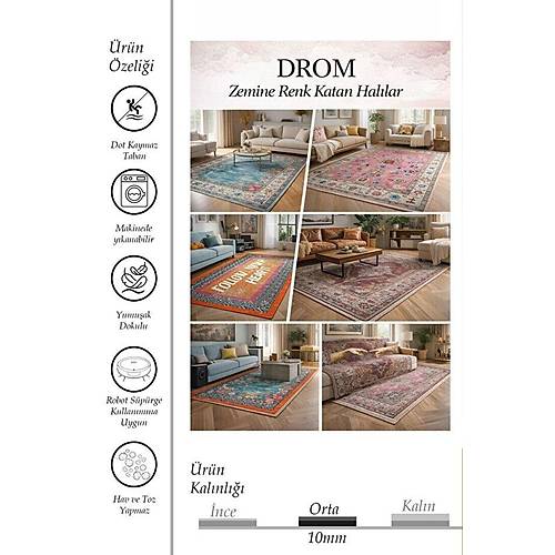 Drom Pamuk Dokuma Taban Makinede Y�kanabilen At Motifli Geometrik Patchwork Hal�