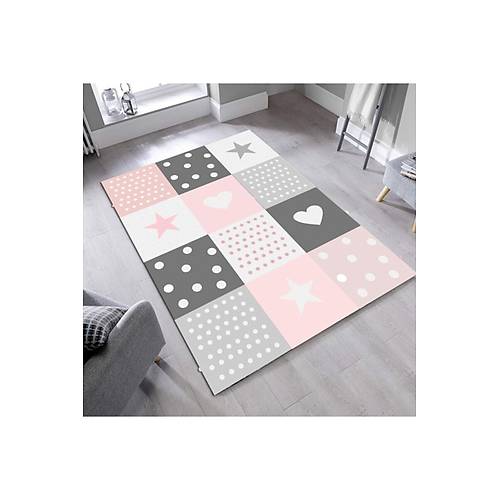 Hal�max Cino 64 Antialerjik Kalpli Y�ld�zl� �ocuk Odas� Hal�s� Gri Pembe