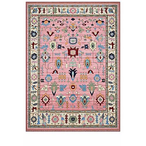 Hal�max Drom Pamuk Dokuma Taban Makinede Y�kanabilen Kilim Kaymaz ��nil Pembe Otantik Etnik Desenli Hal�