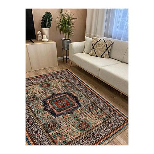 Drom Kaymaz Tabanl� Y�kanabilir Modern Multi Motifli Etnik Salon ve Mutfak Hal�s�
