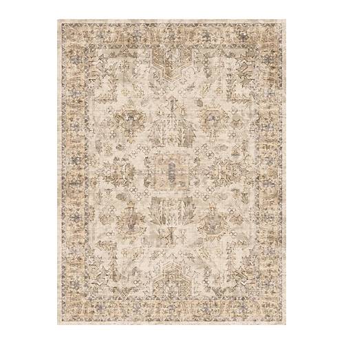 Hal�max Drom Kaymaz Tabanl� Y�kanabilir Vintage G�r�n�ml� Bej Motifli Etnik Salon ve Mutfak Hal�s�